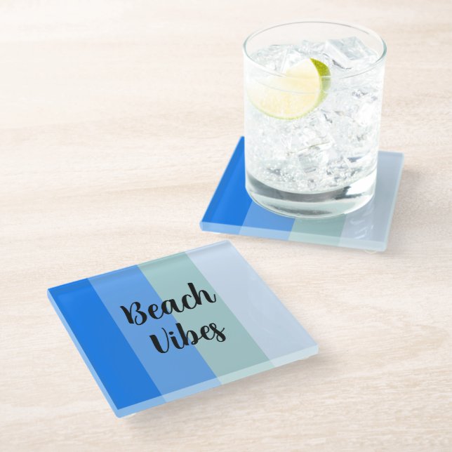 Blue Stripes Pattern Glass Coaster (Angled)