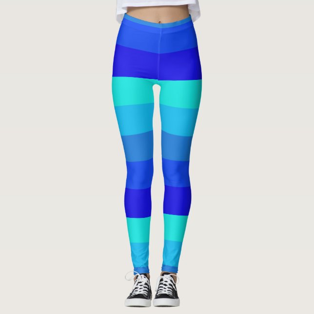 Blue Stripes Pattern Leggings (Front)