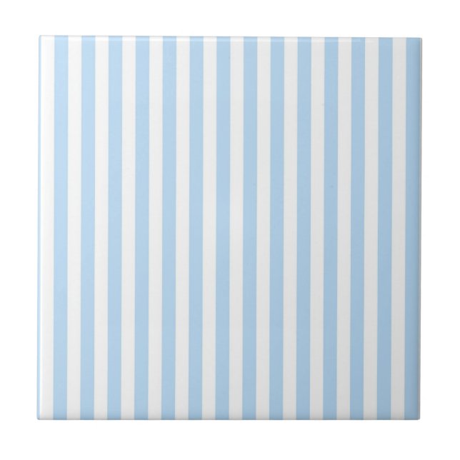 Blue Stripes Pattern Minimal Modern Summer Ceramic Tile (Front)