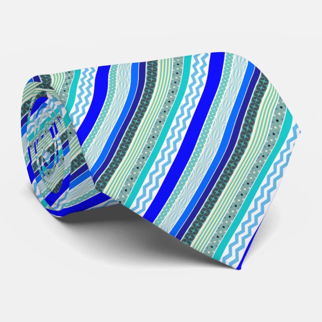Blue Stripes Pattern Play Men's Fashion Tie (Rolled)