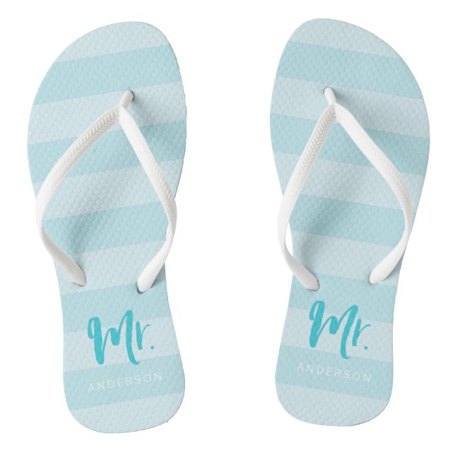 Blue Stripes Personalise with Name Mr Thongs (Footbed)