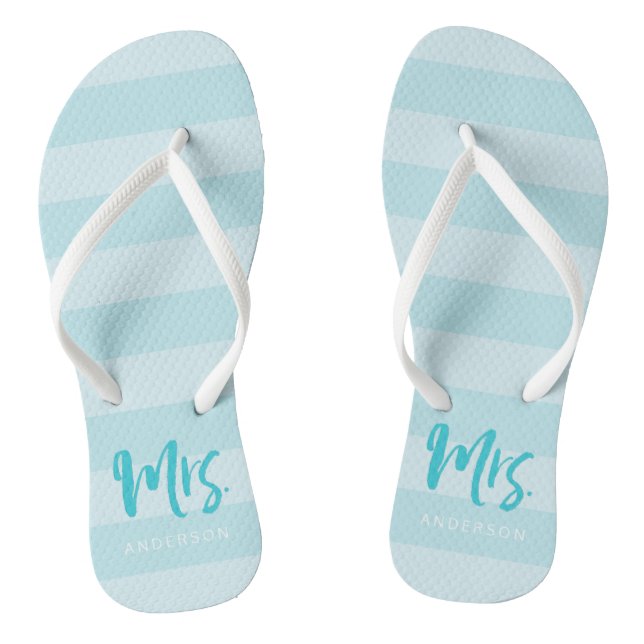 Blue Stripes Personalise with Name Mrs Thongs (Footbed)