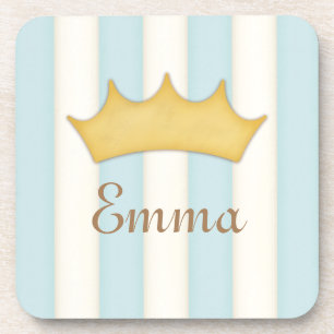 Blue Stripes Personalised Name Prince or Princess Coaster