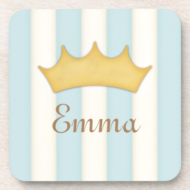 Blue Stripes Personalised Name Prince or Princess Coaster (Front)