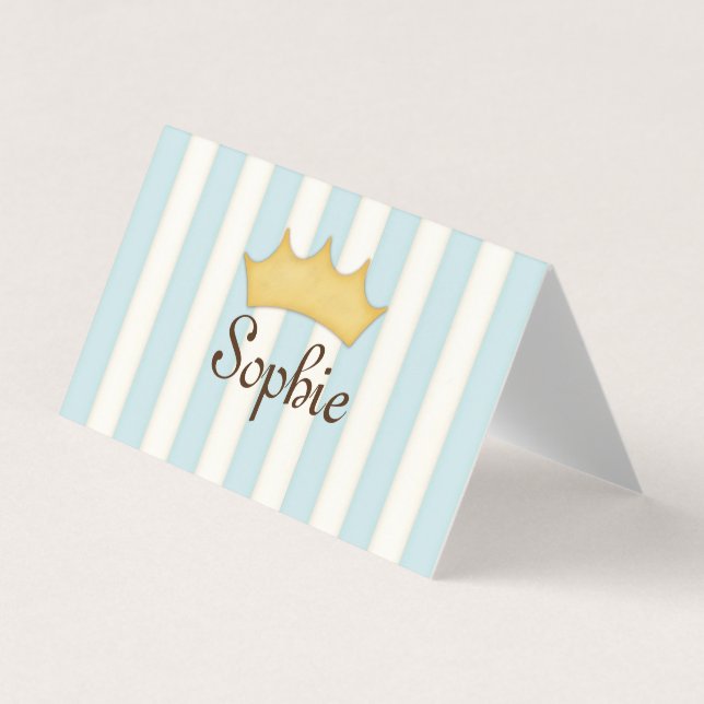Blue  Stripes Personalised Princess Play Date Business Card (Front)