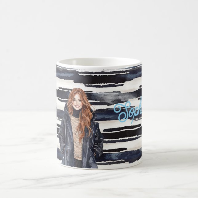 Blue Stripes Redhead Female  Coffee Mug (Center)