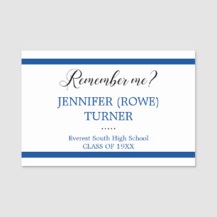 Blue Stripes Remember Me School Class Reunion Name Tag