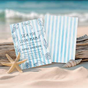 Blue Stripes Seashell Sea You Soon Baby Shower     Invitation