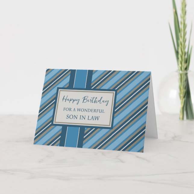 Blue Stripes Son in Law Birthday Card (Front)