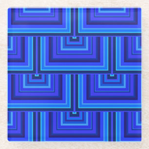 Blue stripes square scales pattern glass coaster