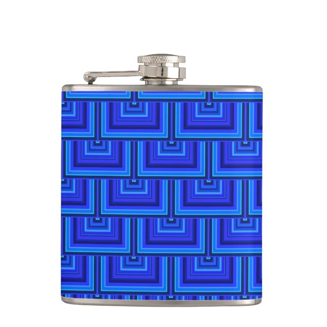 Blue stripes square scales pattern hip flask (Front)