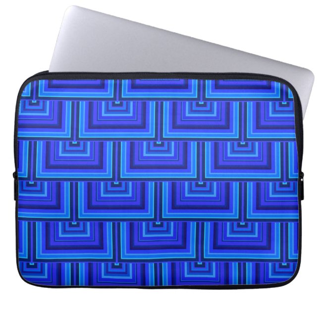 Blue stripes square scales pattern laptop sleeve (Front)