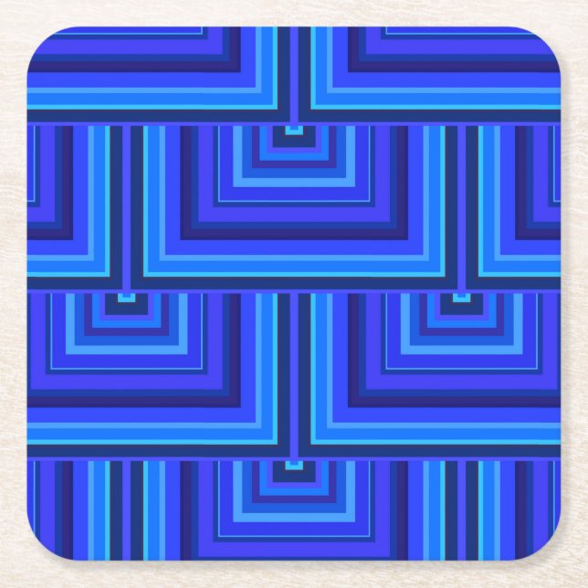 Blue stripes square scales pattern square paper coaster (Front)