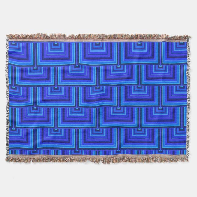 Blue stripes square scales pattern throw blanket (Front)