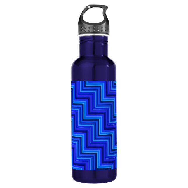 Blue stripes stairs pattern 710 ml water bottle (Front)