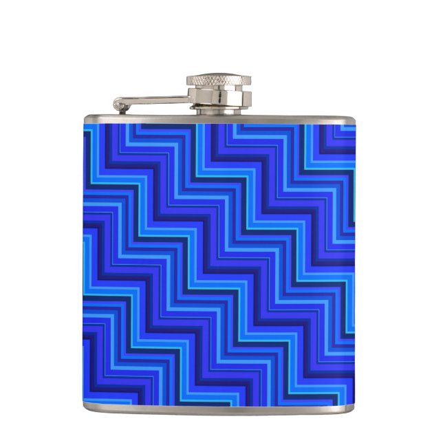 Blue stripes stairs pattern hip flask (Front)
