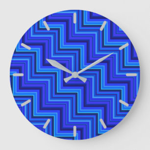 Blue stripes stairs pattern large clock