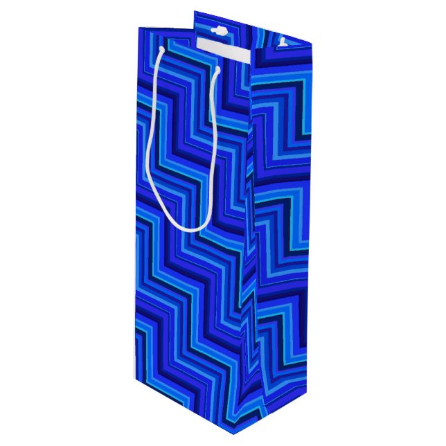 Blue stripes stairs pattern wine gift bag (Front Angled)