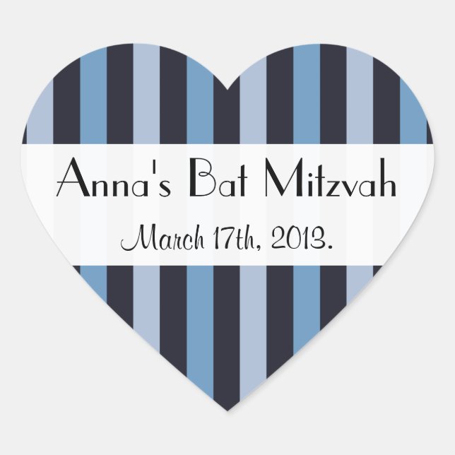 Blue Stripes, Striped Pattern, Lines, Bat Mitzvah Heart Sticker (Front)