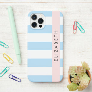 Blue Stripes, Striped Pattern, Lines, Your Name iPhone 12 Pro Case