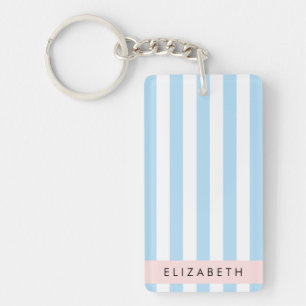 Blue Stripes, Striped Pattern, Lines, Your Name Key Ring
