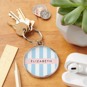 Blue Stripes, Striped Pattern, Lines, Your Name Key Ring