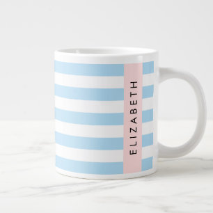 Blue Stripes, Striped Pattern, Lines, Your Name Large Coffee Mug