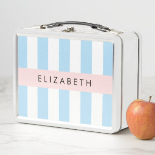 Blue Stripes, Striped Pattern, Lines, Your Name Metal Lunch Box
