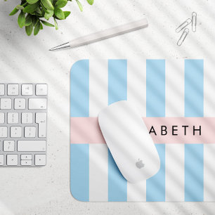 Blue Stripes, Striped Pattern, Lines, Your Name Mouse Pad