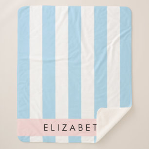 Blue Stripes, Striped Pattern, Lines, Your Name Sherpa Blanket