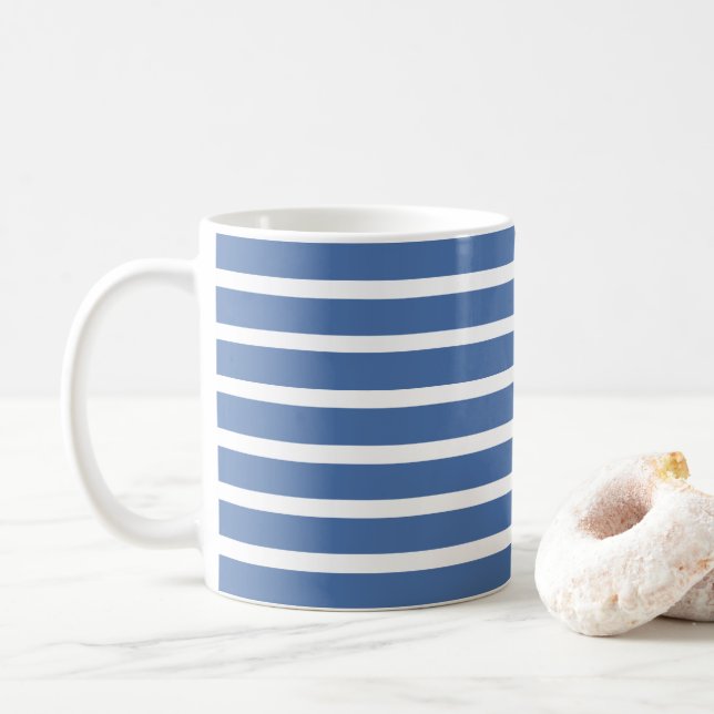 Blue Stripes Summer Beach House Coffee Mug (With Donut)