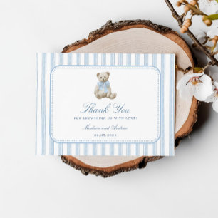 Blue Stripes Teddy Bear Baby Shower Thank You Enclosure Card