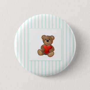 Blue Stripes - Teddy Bear with Valentine Heart 6 Cm Round Badge