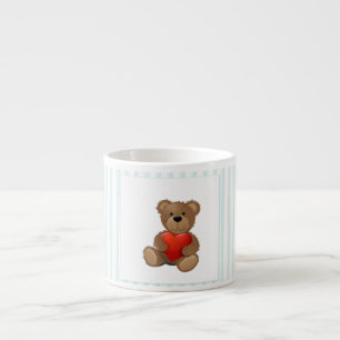 Blue Stripes - Teddy Bear with Valentine Heart Espresso Cup