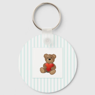 Blue Stripes - Teddy Bear with Valentine Heart Key Ring