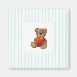 Blue Stripes - Teddy Bear with Valentine Heart Magnet