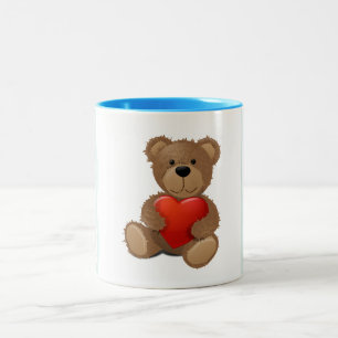 Blue Stripes - Teddy Bear with Valentine Heart Two-Tone Coffee Mug