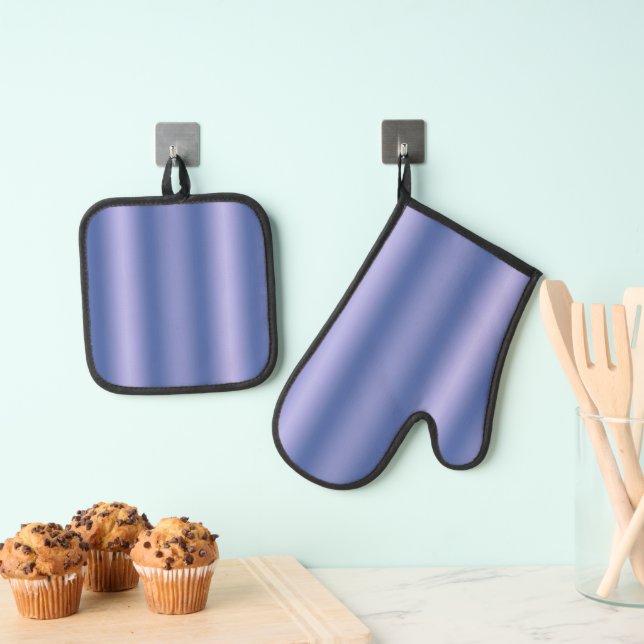 blue stripes vertical ombre gradient  oven mitt & pot holder set (Insitu(Hanging))
