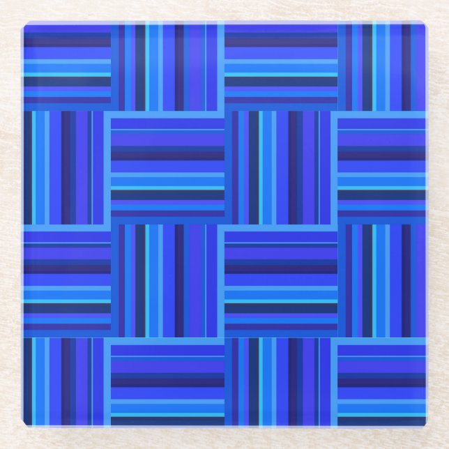 Blue stripes weave pattern glass coaster (Front)