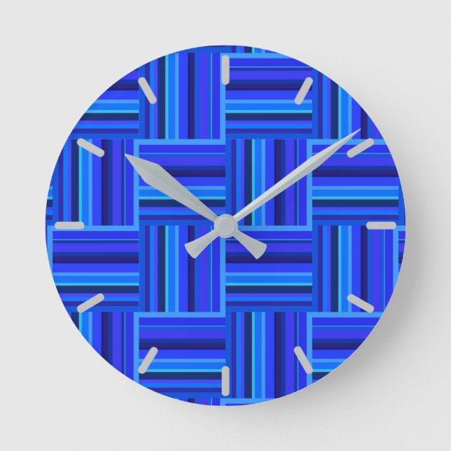 Blue stripes weave pattern round clock (Front)