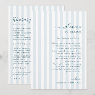 Blue Stripes Wedding Welcome and Itinerary Card