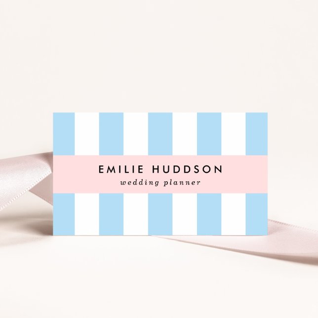 Blue Stripes, White Stripes, Striped Pattern Business Card (Creator Uploaded)