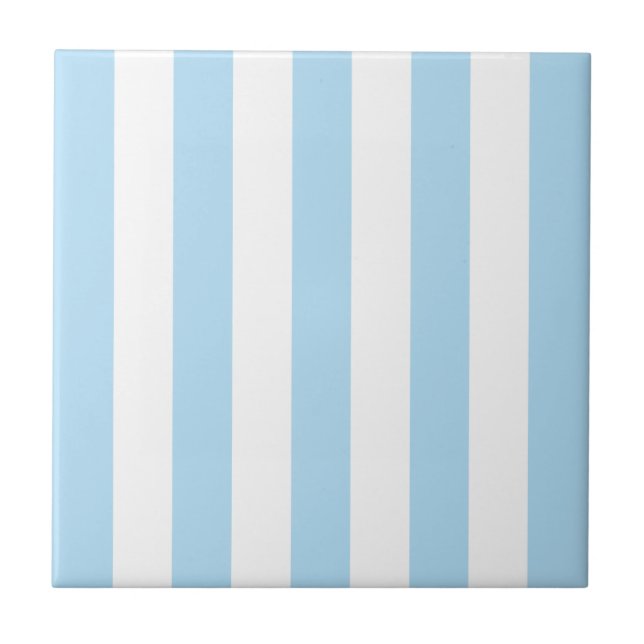 Blue Stripes, White Stripes, Striped Pattern Ceramic Tile (Front)