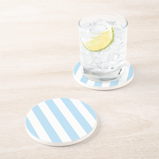 Blue Stripes, White Stripes, Striped Pattern Coaster (Side)