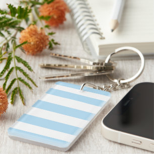 Blue Stripes, White Stripes, Striped Pattern Key Ring