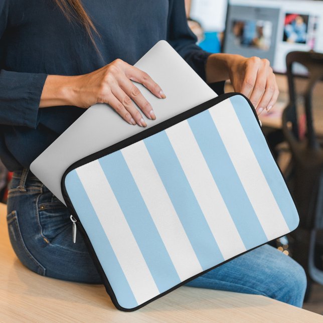 Blue Stripes, White Stripes, Striped Pattern Laptop Sleeve (Creator Uploaded)