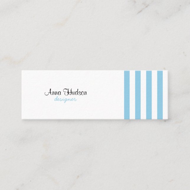 Blue Stripes, White Stripes, Striped Pattern Mini Business Card (Front)