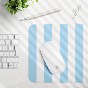 Blue Stripes, White Stripes, Striped Pattern Mouse Pad