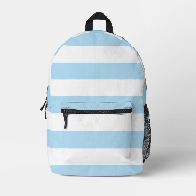 Blue Stripes, White Stripes, Striped Pattern Printed Backpack (Front)
