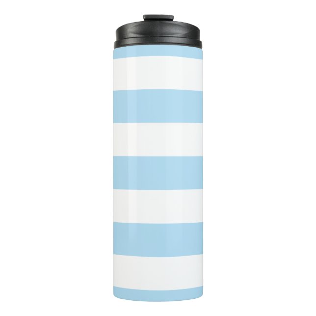 Blue Stripes, White Stripes, Striped Pattern Thermal Tumbler (Front)